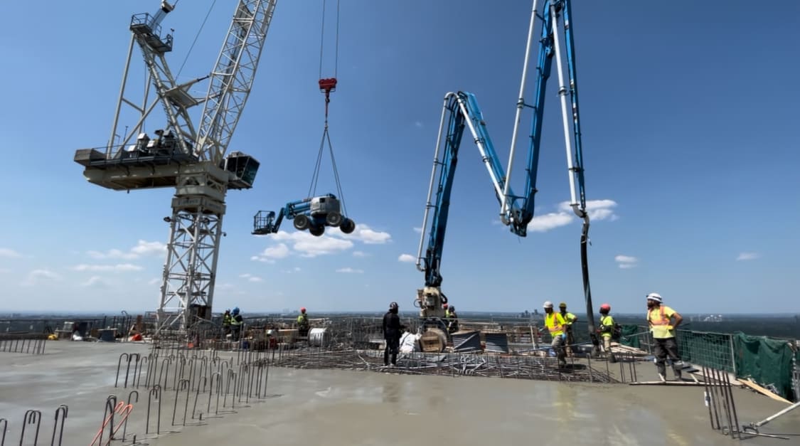 E2 Condos At Yonge And Eglinton Under Construction Rooftop Concrete Pump Pour E2 condos at yonge and eglinton under construction rooftop concrete pump pour